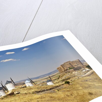 Antique La Mancha windmills and castle in Consuegra, Spain by Anonymous