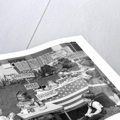 1950s kids in backyard playing store by Anonymous