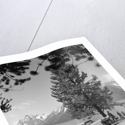 1950s family station wagon and camper at Jackson Lake, Wyoming by Anonymous