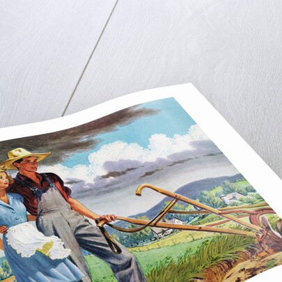 American Couple Standing with a Plow on their Rural Farm. by Anonymous