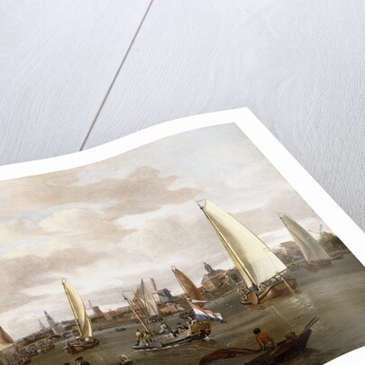 A Panoramic View of Amsterdam with a barge and smallships on the Buiten-Amstel by Abraham Storck