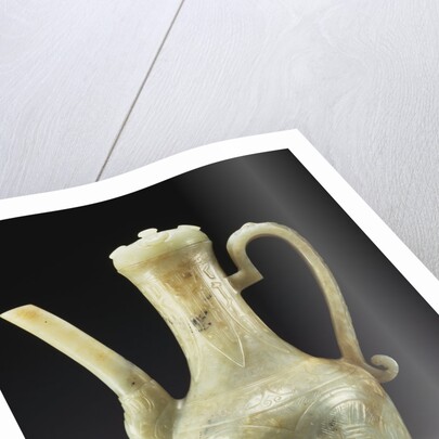 A late Ming celadon jade ewer and cover by Anonymous