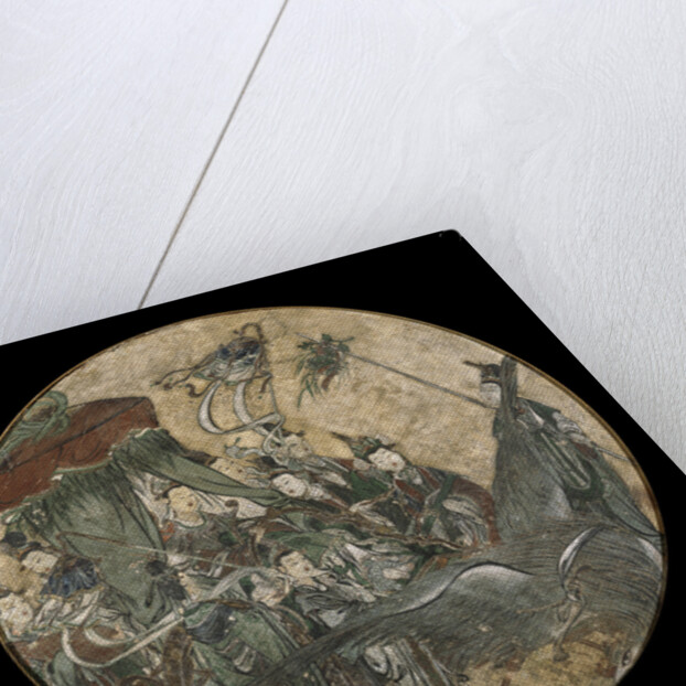A Polychrome Fresco Depicting a Female Dignitary holding a Ruyi Scepter while Seated in a Phoenix Drawn Chariot by Anonymous