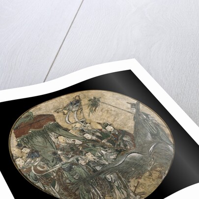 A Polychrome Fresco Depicting a Female Dignitary holding a Ruyi Scepter while Seated in a Phoenix Drawn Chariot by Anonymous