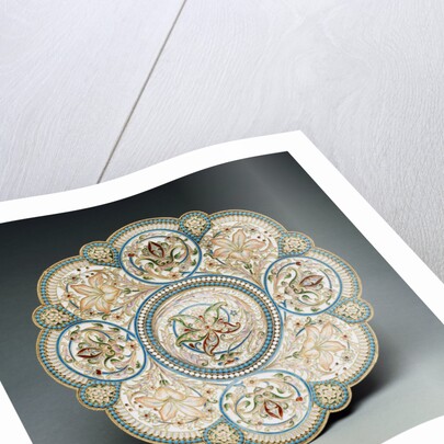 An overhead view of a shaded enamel silver-gilt tazza, the base bearing an engraved Faberge mark by Anonymous