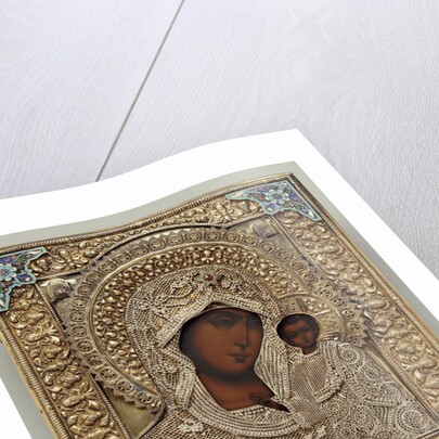 An enamel and silver-gilt icon of the Virgin Kazanskaya, the oklad marked Moscow by Anonymous