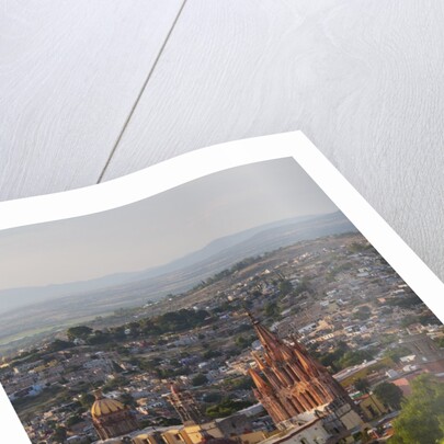 Evening City View from above City with Parroquia Archangel Church San Miguel de Allende by Anonymous