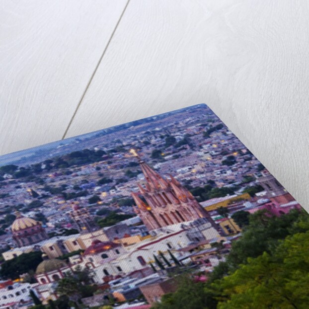 Evening City View from above City with Parroquia Archangel Church San Miguel de Allende by Anonymous
