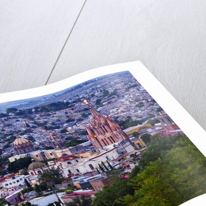 Evening City View from above City with Parroquia Archangel Church San Miguel de Allende by Anonymous