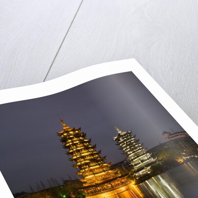 Sun and Moon Pagodas located on Banyan Lake, Guilin, China by Anonymous