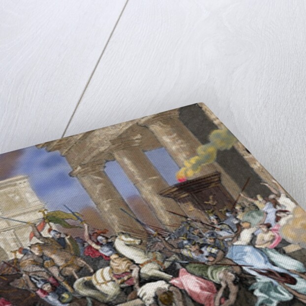 Sack of Rome by the Visigoths led by Alaric I in 410. Colored engraving. by Anonymous