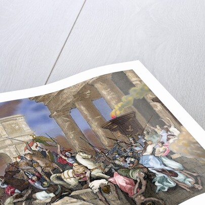 Sack of Rome by the Visigoths led by Alaric I in 410. Colored engraving. by Anonymous