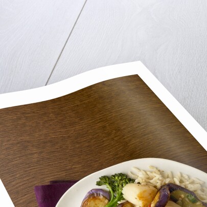 Eggplant, scallop and broccolini stir-fry by Anonymous