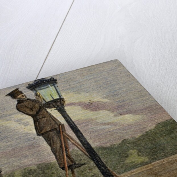 Lamplighter cleaning an old lamppost. by Anonymous
