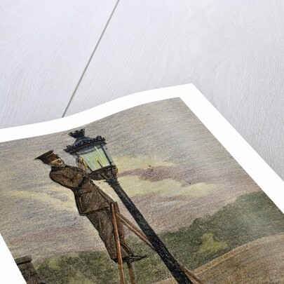 Lamplighter cleaning an old lamppost. by Anonymous