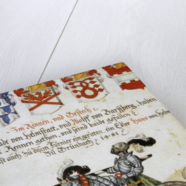 Book of the Tournament. Knight on horseback and armed with spears. Italy. by Anonymous