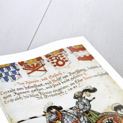 Book of the Tournament. Knight on horseback and armed with spears. Italy. by Anonymous