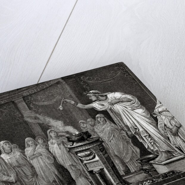 Priestess of the goddess Vesta making an offering. by Anonymous