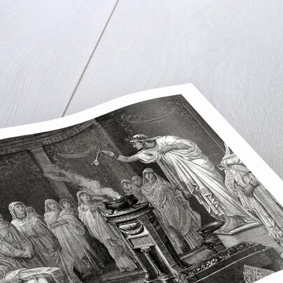 Priestess of the goddess Vesta making an offering. by Anonymous