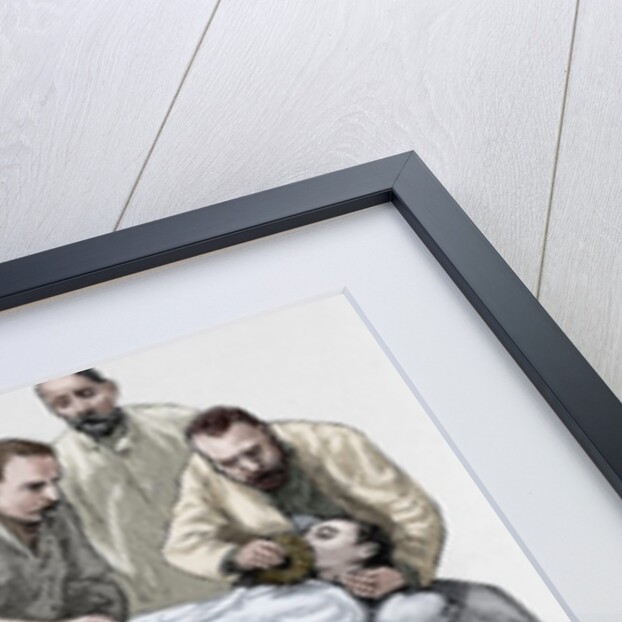 History of medicine. Chloroform anesthesia. Engraving, 19th century. Colored. by Anonymous