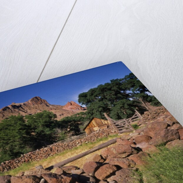 Stone corral fence and barn by Anonymous