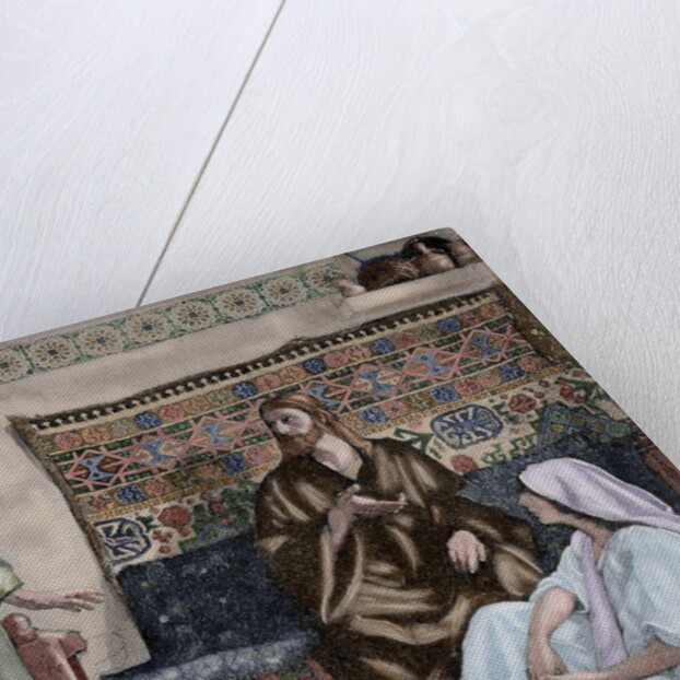 Jesus in the House of Martha and Mary. Engraving. Colored. by Anonymous