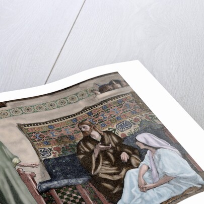Jesus in the House of Martha and Mary. Engraving. Colored. by Anonymous