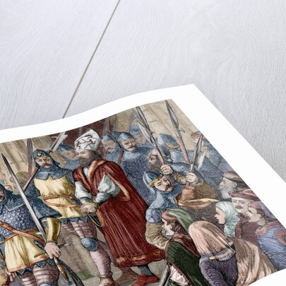 Jerome of Prague (1360-1416) marching to execution. Engraving. Colored. by Anonymous
