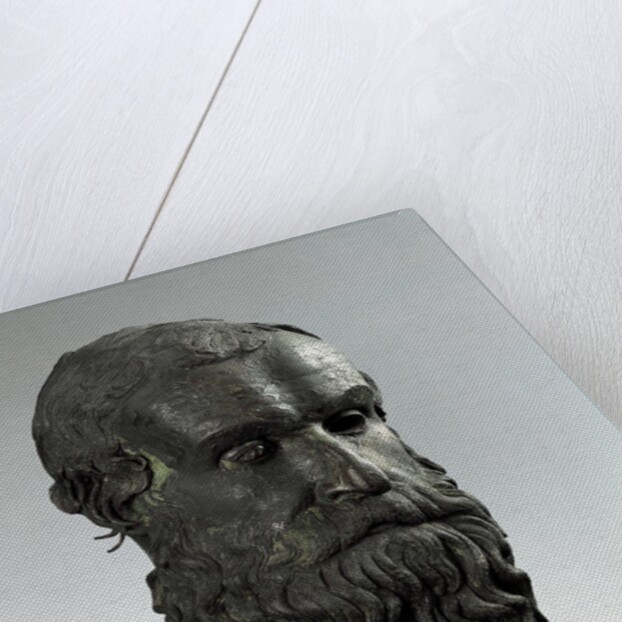 Ancient Greek bronze head of an old man with long beard (philosopher of Porticello) by Anonymous