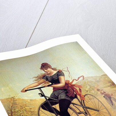 History of the bicycle : woman pedaling her bicycle by Anonymous