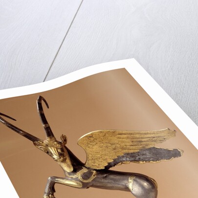 Achaemenid ceremonial handle with winged silver and gold ibex by Anonymous