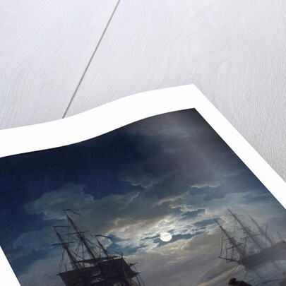 Detail of Night: Seaport by Moonlight by Joseph Vernet