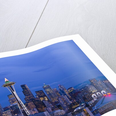 Night View of Seattle Skyline with Christmas Tree on the Space Needle by Anonymous
