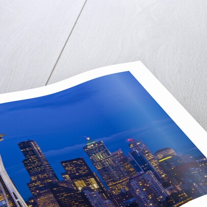 Night View of Seattle Skyline with Christmas Tree on the Space Needle by Anonymous