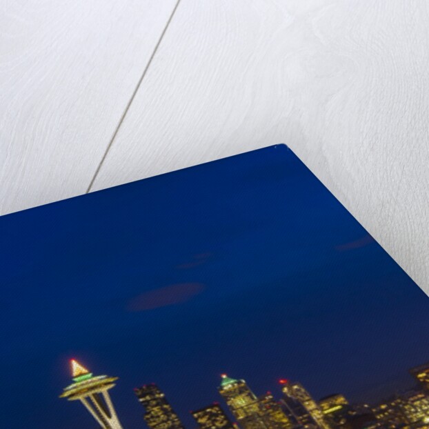 Night View of Seattle Skyline with Christmas Tree on the Space Needle by Anonymous