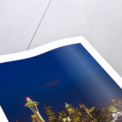 Night View of Seattle Skyline with Christmas Tree on the Space Needle by Anonymous