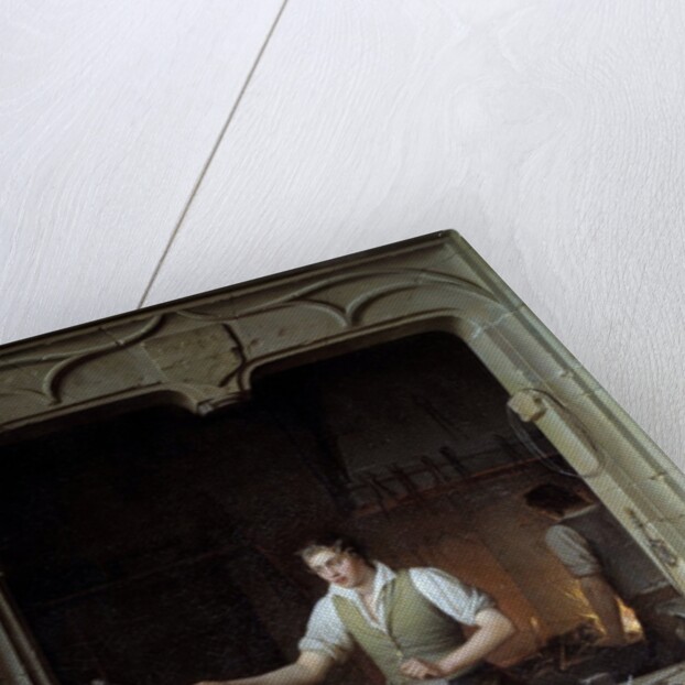 A locksmith seeking to make a jay bite his metal file by Jean Antoine Laurent