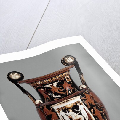 Krater decorated with a bearded man sitting among two standing y by Anonymous