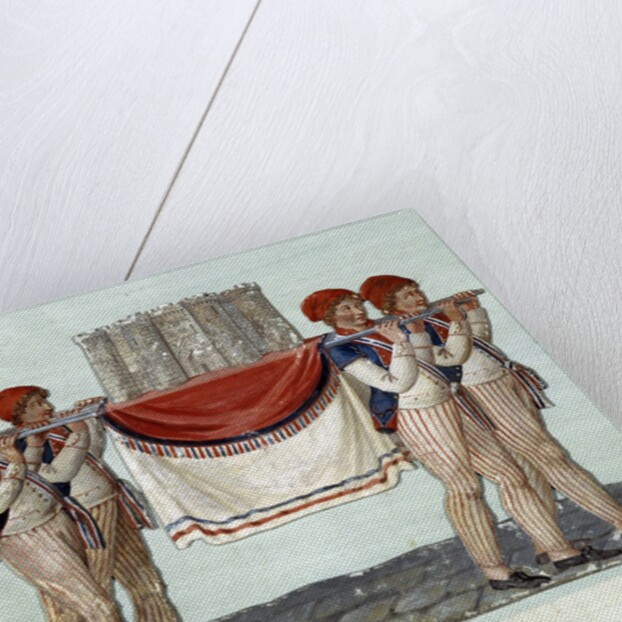 Four men carrying the miniature model of the Bastille prison in civic processions by Anonymous