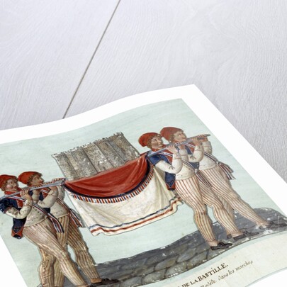 Four men carrying the miniature model of the Bastille prison in civic processions by Anonymous
