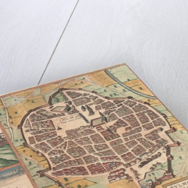Map and view of Urbino from Civitates Orbis Terrarum by Anonymous