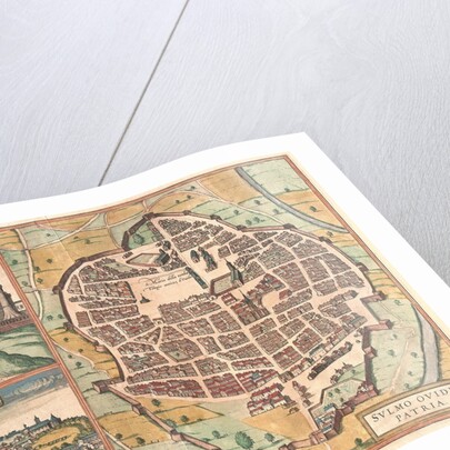 Map and view of Urbino from Civitates Orbis Terrarum by Anonymous