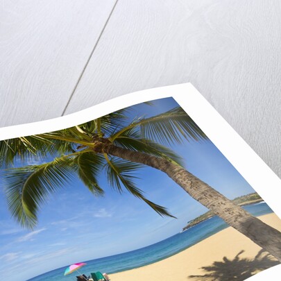 Vacationing couple's beach chair and umbrella on Hulupo'e Beach; Manele Bay; Lanai; Hawaii by Anonymous