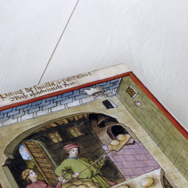 A baker bakes loaves of bread -15th century miniature by Anonymous