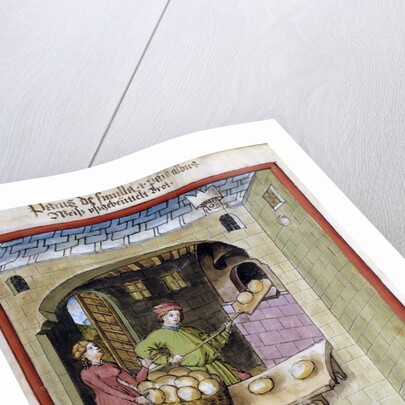 A baker bakes loaves of bread -15th century miniature by Anonymous