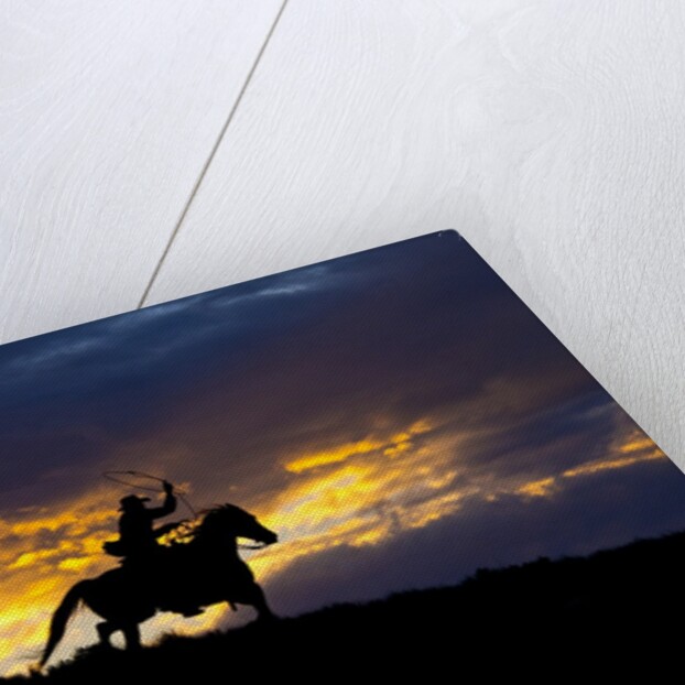 Cowboy in silhouette with sunset by Anonymous