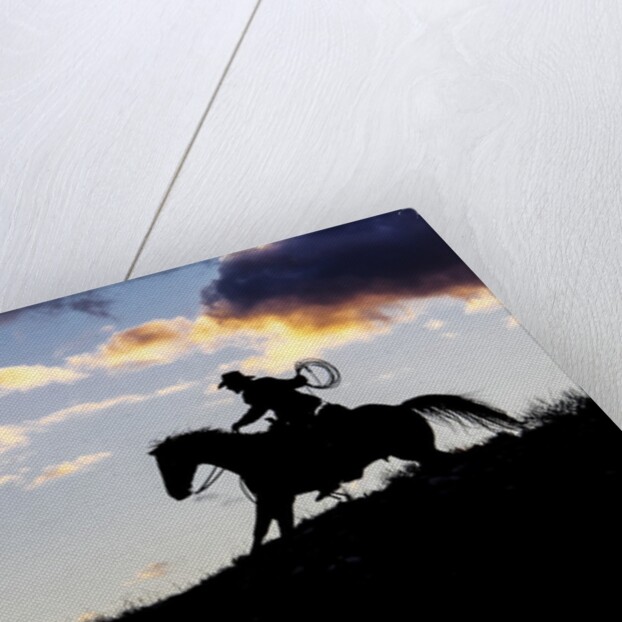 Cowboy in silhouette with sunset by Anonymous