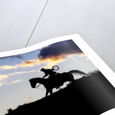 Cowboy in silhouette with sunset by Anonymous