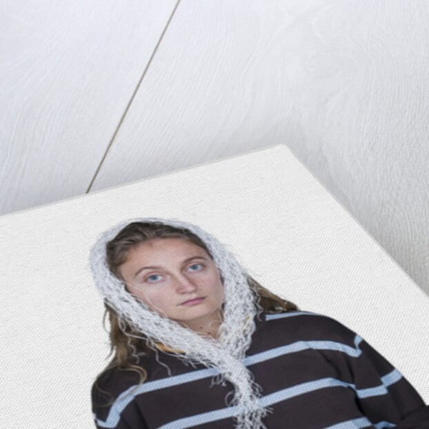 Portrait of teenage girl (16-17) on white background by Anonymous
