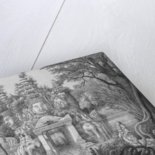 19c Print of the Elephant Gateway with Khmer Buddhists at Temple of Angkor Thom by Anonymous